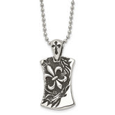 Chisel Stainless Steel Antiqued and Polished Fleur de lis Dog Tag on a 22 inch Ball Chain Necklace